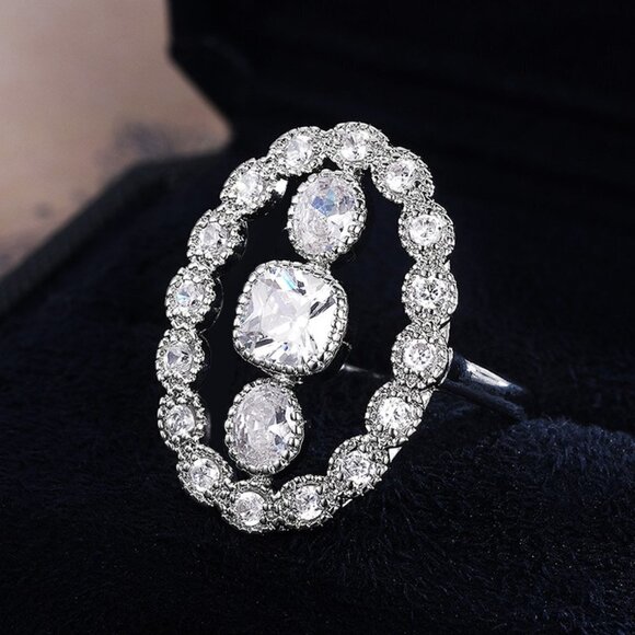 🎁Crystal Pure Big Hollow Oval Zircon Thin Wedding Rings for Women,MARR9090 - Picture 1 of 2